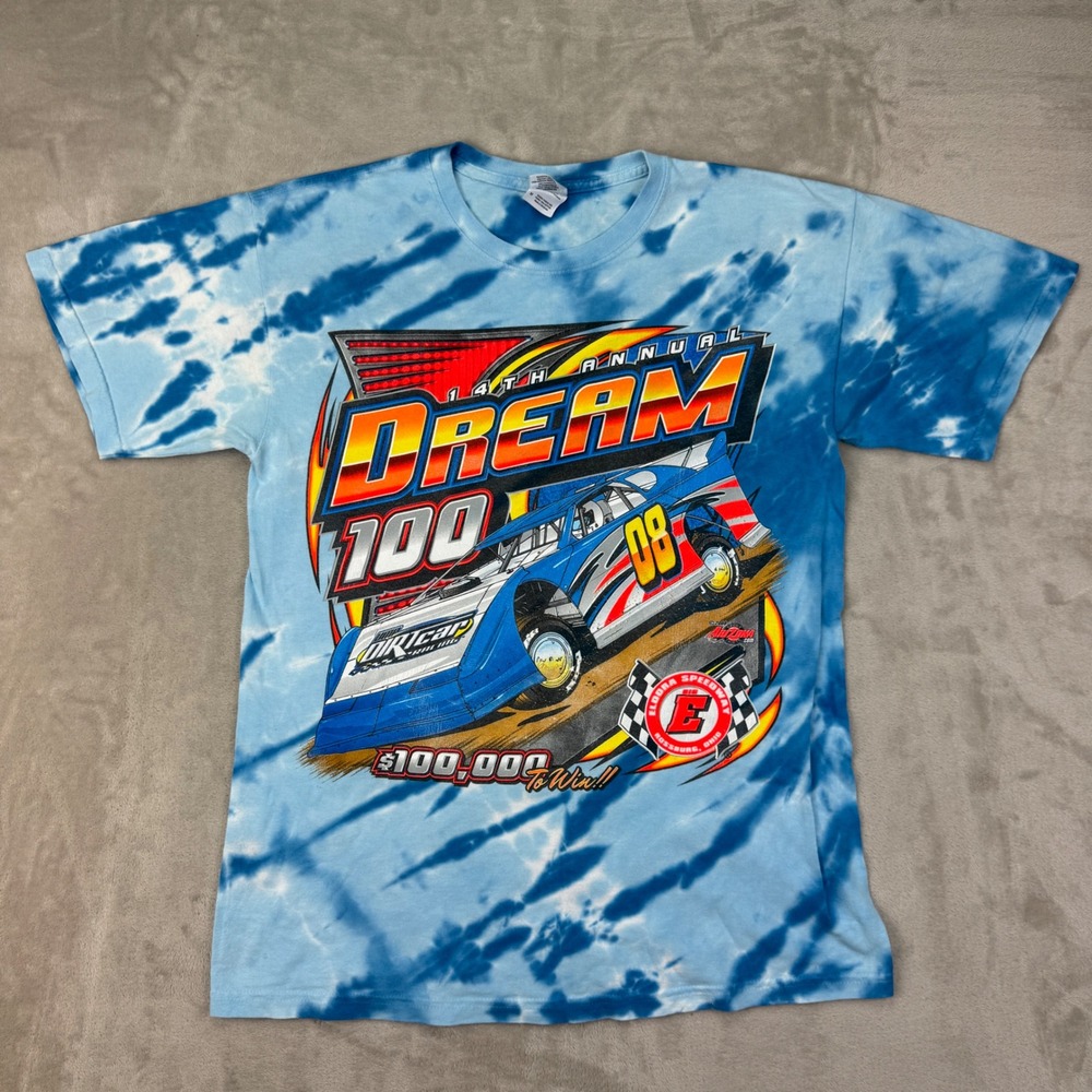 Arizona Sport Shirts Racing Tee Mens M Blue Tie Dye Graphic 2008 Eldora Speedway